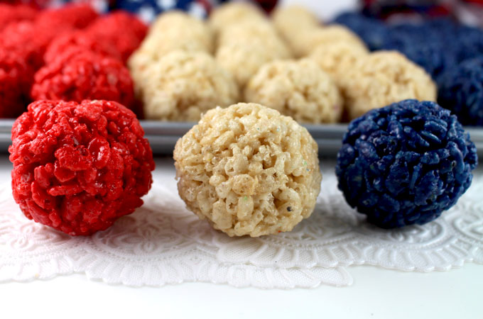 Red White and Blue Rice Krispie Bites