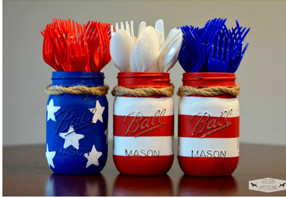 Mason Jar Flag Silverware Holders