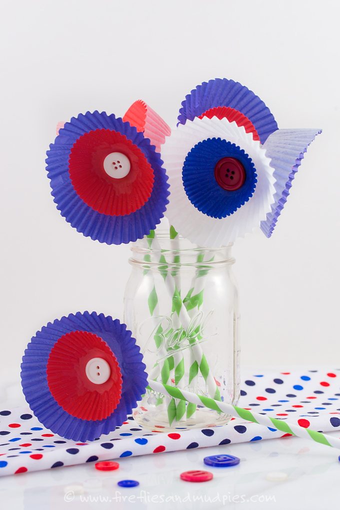 Patriotic Cupcake Liner Flowers